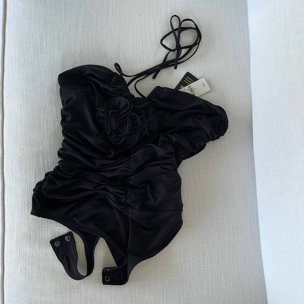 NWT Express Body Contour Compression Halter Rosette Bodysuit